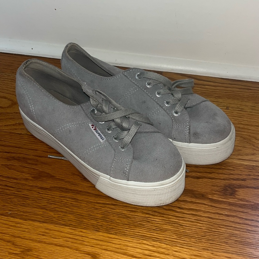 Superga Grey Suede Platform Sneakers Size US 7.5